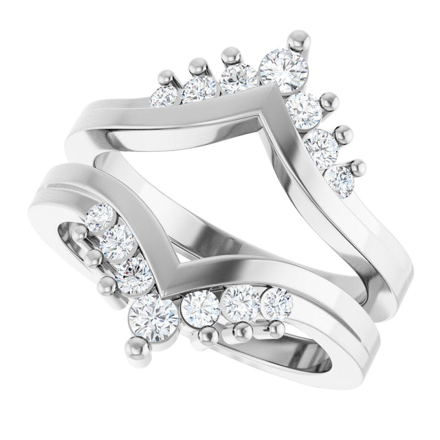 Platinum Round Natural Diamond Accented V Ring Guard - view 5