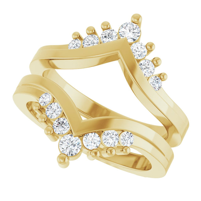 14K Gold Round Lab-Grown Diamond Accented V Ring Guard - Yellow Gold - view 5