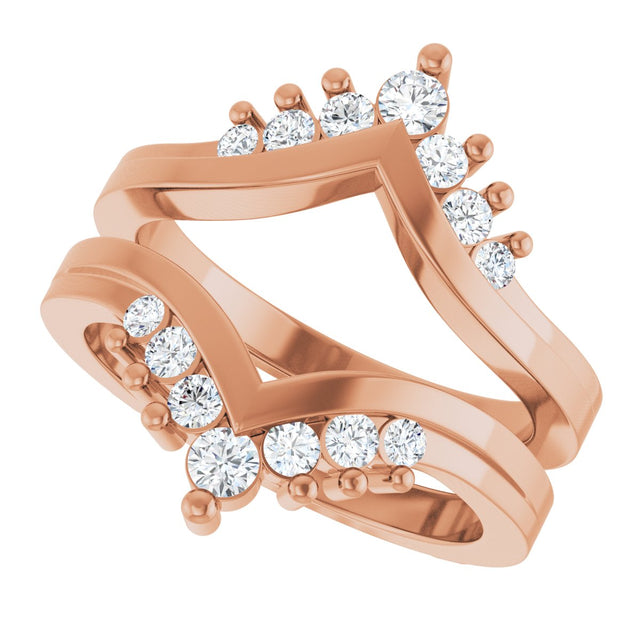 14K Gold Round Lab-Grown Diamond Accented V Ring Guard - Rose Gold - view 5