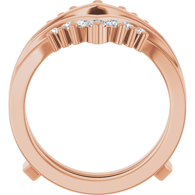 14K Gold Round Lab-Grown Diamond Accented V Ring Guard - Rose Gold - view 2