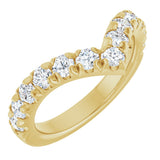 14K Gold Round Natural Diamond V Contour Band – 1.3-3mm Stones - Yellow Gold