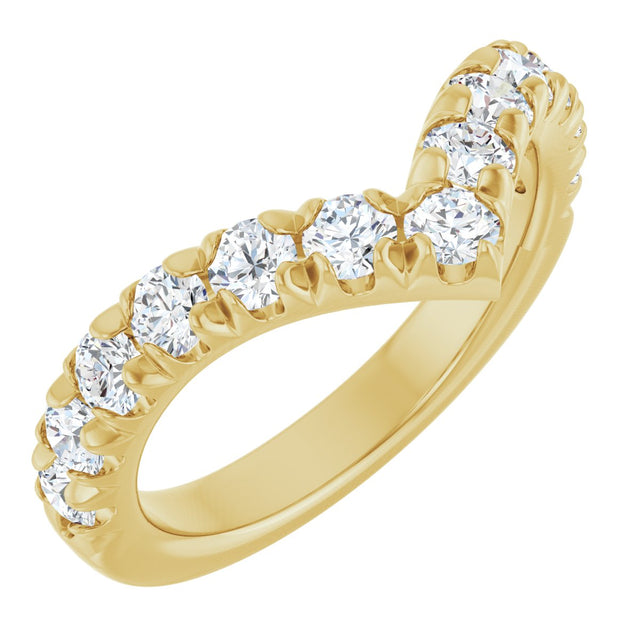14K Gold Round Natural Diamond V Contour Band – 1.3-3mm Stones - Yellow Gold