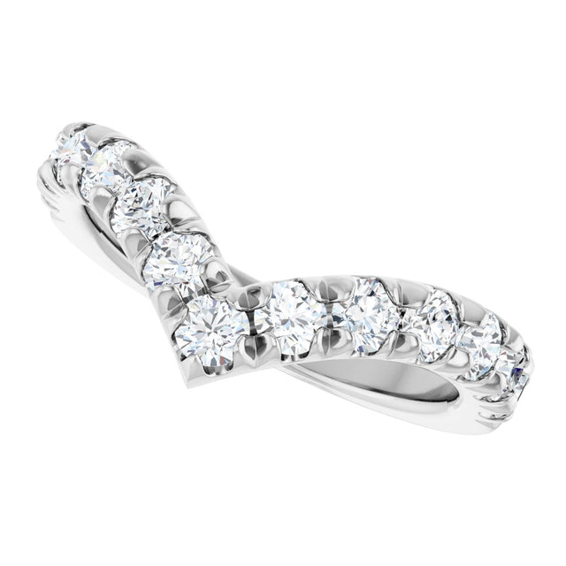 14K Gold Round Natural Diamond V Contour Band – 1.3-3mm Stones - White Gold - view 5