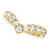 14K Gold Round Natural Diamond V Contour Band – 1.3-3mm Stones - Yellow Gold - view 5