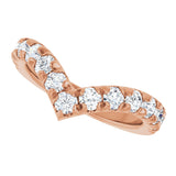 14K Gold Round Natural Diamond V Contour Band – 1.3-3mm Stones - Rose Gold - view 5