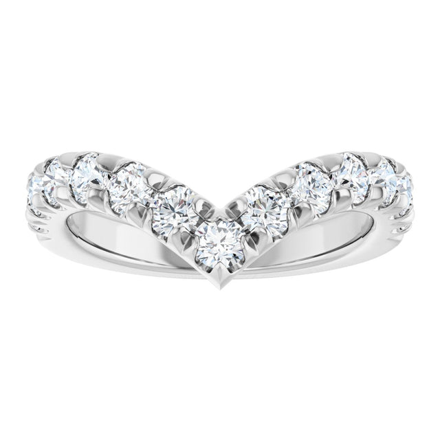 14K Gold Round Natural Diamond V Contour Band – 1.3-3mm Stones - White Gold - view 3