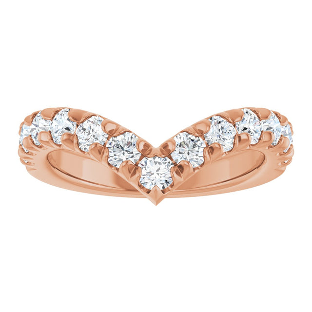 14K Gold Round Natural Diamond V Contour Band – 1.3-3mm Stones - Rose Gold - view 3