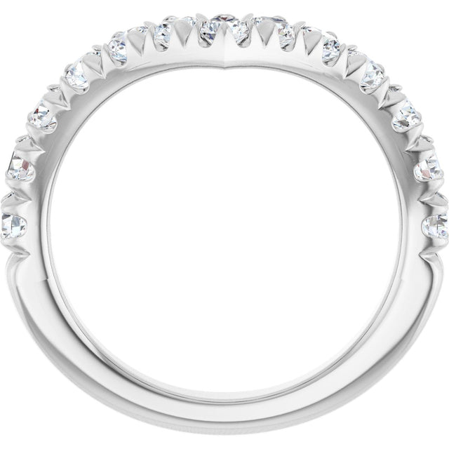 14K Gold Round Natural Diamond V Contour Band – 1.3-3mm Stones - White Gold - view 2