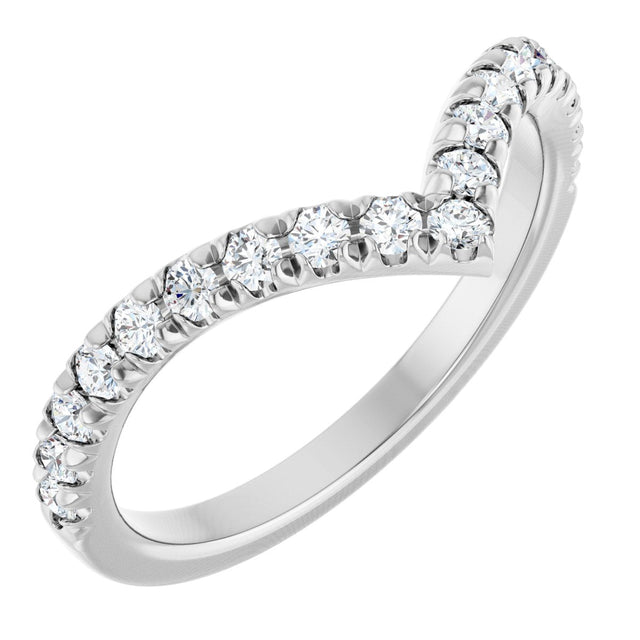 14K Gold Round Natural Diamond V Contour Band – 1.3-3mm Stones - White Gold