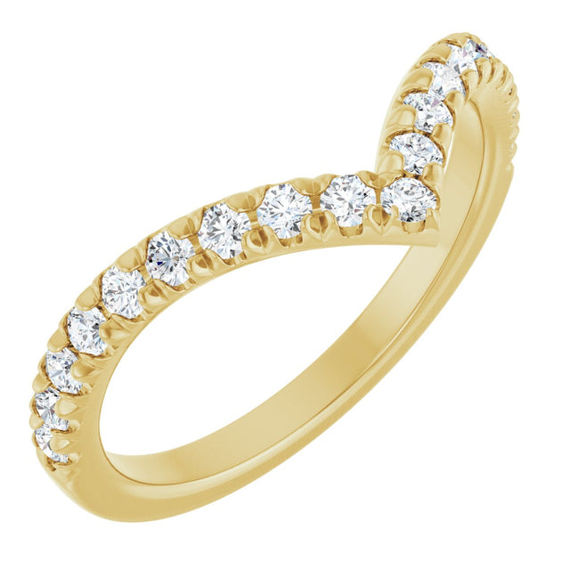 14K Gold Round Natural Diamond V Contour Band – 1.3-3mm Stones - Yellow Gold