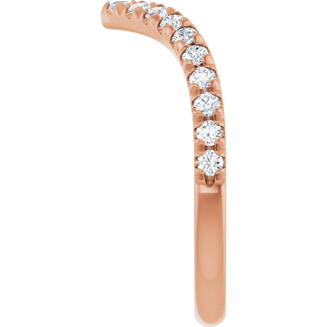 14K Gold Round Natural Diamond V Contour Band – 1.3-3mm Stones - Rose Gold - view 4