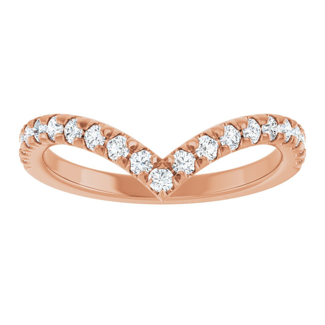 14K Gold Round Natural Diamond V Contour Band – 1.3-3mm Stones - Rose Gold - view 3