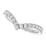 14K Gold Round Natural Diamond V Contour Band – 1.3-3mm Stones - White Gold - view 5