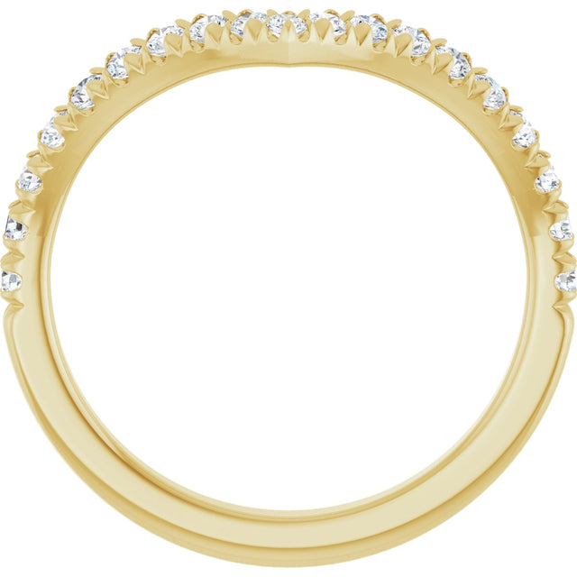 14K Gold Round Natural Diamond V Contour Band – 1.3-3mm Stones - Yellow Gold - view 2