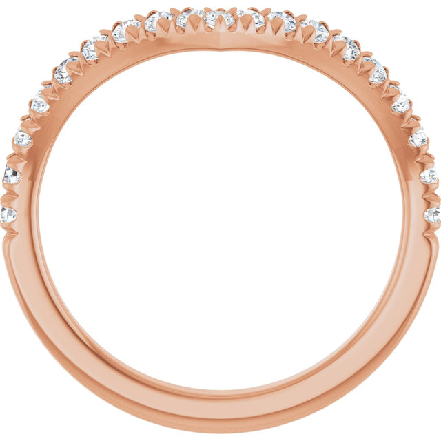 14K Gold Round Natural Diamond V Contour Band – 1.3-3mm Stones - Rose Gold - view 2