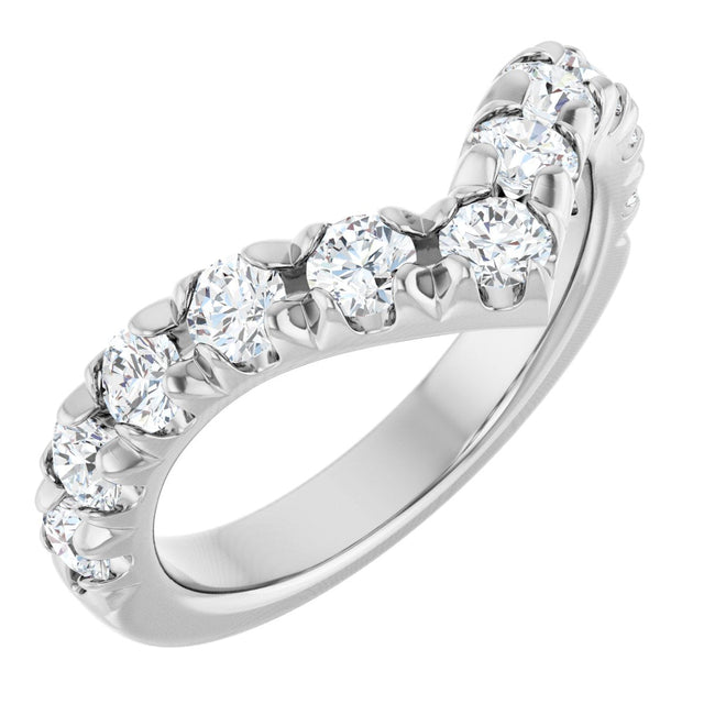 14K Gold Round Natural Diamond V Contour Band – 1.3-3mm Stones - White Gold