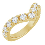 14K Gold Round Natural Diamond V Contour Band – 1.3-3mm Stones - Yellow Gold