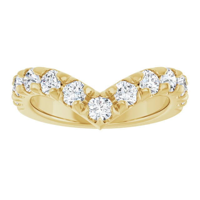 14K Gold Round Natural Diamond V Contour Band – 1.3-3mm Stones - Yellow Gold - view 3