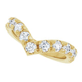 14K Gold Round Natural Diamond V Contour Band – 1.3-3mm Stones - Yellow Gold - view 5