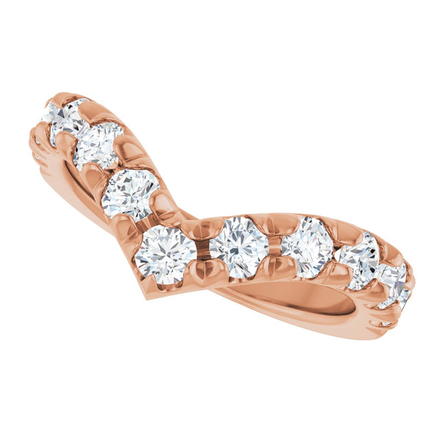 14K Gold Round Natural Diamond V Contour Band – 1.3-3mm Stones - Rose Gold - view 5