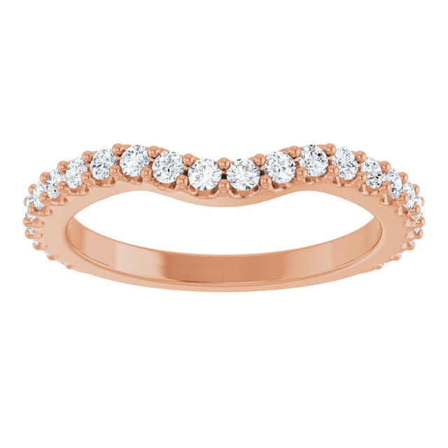 14K Gold Round Natural Diamond Accented Contour Band – 1.1-3mm Stones - Rose Gold - view 3