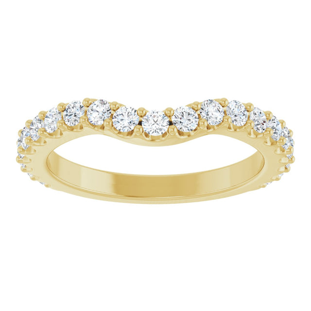 14K Gold Round Natural Diamond Accented Contour Band – 1.1-3mm Stones - Yellow Gold - view 3