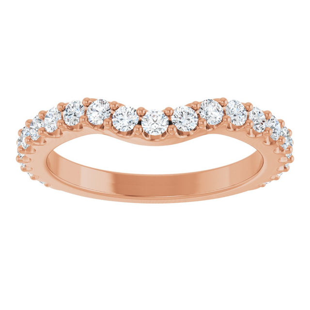 14K Gold Round Natural Diamond Accented Contour Band – 1.1-3mm Stones - Rose Gold - view 3
