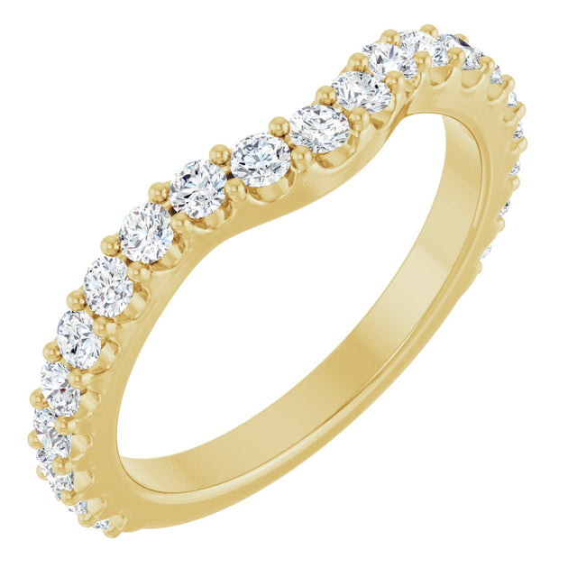 14K Gold Round Natural Diamond Accented Contour Band – 1.1-3mm Stones - Yellow Gold