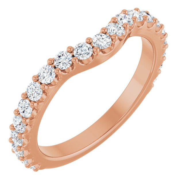 14K Gold Round Natural Diamond Accented Contour Band – 1.1-3mm Stones - Rose Gold