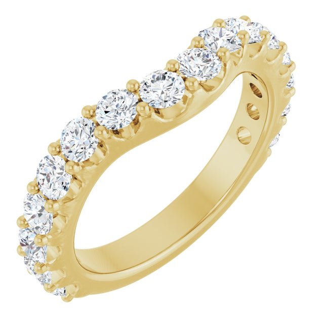 14K Gold Round Natural Diamond Accented Contour Band – 1.1-3mm Stones - Yellow Gold