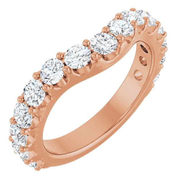 14K Gold Round Natural Diamond Accented Contour Band – 1.1-3mm Stones - Rose Gold