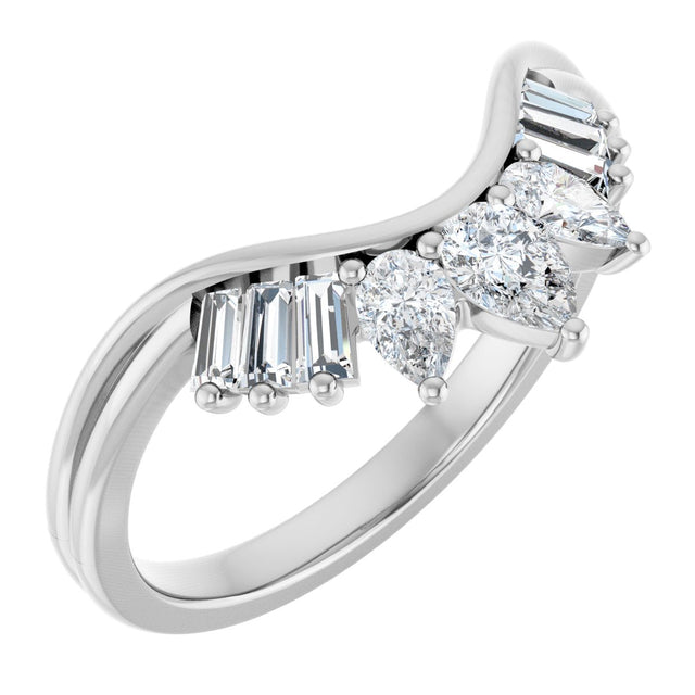 14K Gold Pear Lab-Grown Diamond Accented Contour Band – 4.1x2.7mm - White Gold