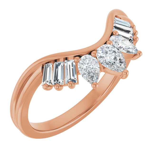 14K Gold Pear Natural Diamond Accented Contour Band – 4.1x2.7mm - Rose Gold