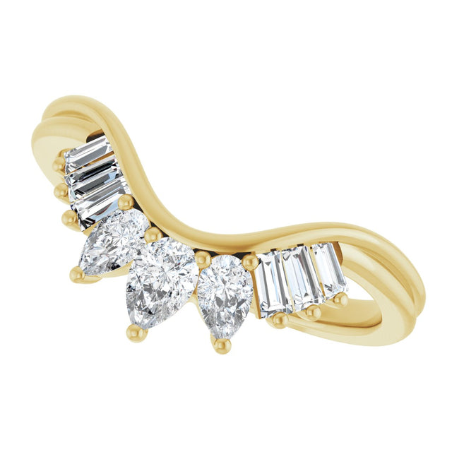 14K Gold Pear Natural Diamond Accented Contour Band – 4.1x2.7mm - Yellow Gold - view 5