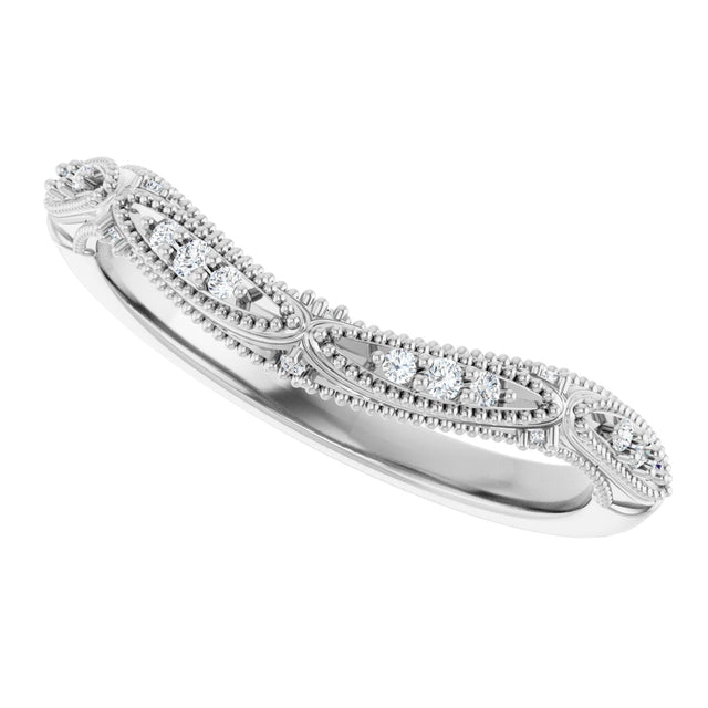 14K Gold Round Natural Diamond Vintage-Inspired Contour Band - 07 CTW - White Gold - view 10