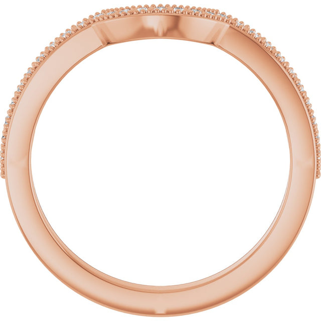 14K Gold Round Lab-Grown Diamond Milgrain Edge Accented Contour Band - 1/8 CTW - Rose Gold - view 7