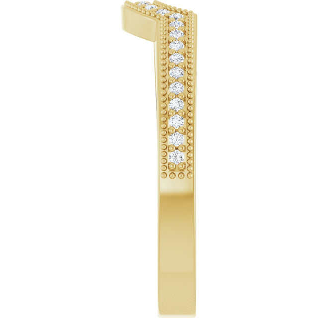 14K Gold Round Lab-Grown Diamond Milgrain Edge Accented Contour Band - 1/8 CTW - Yellow Gold - view 9