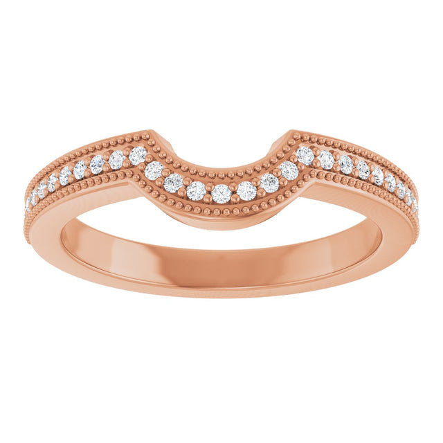 14K Gold Round Lab-Grown Diamond Milgrain Edge Accented Contour Band - 1/8 CTW - Rose Gold - view 8