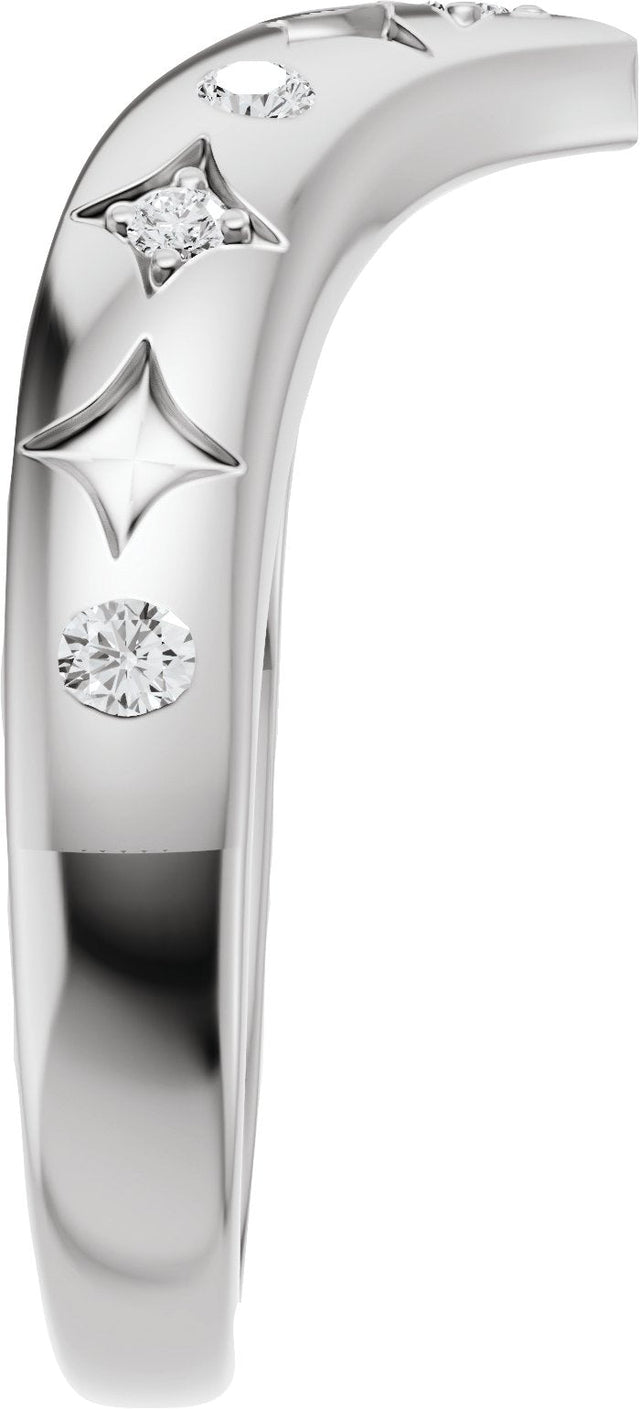 14K Gold Round Lab-Grown Diamond Celestial Contour Band - 1/8 CTW - White Gold - view 9