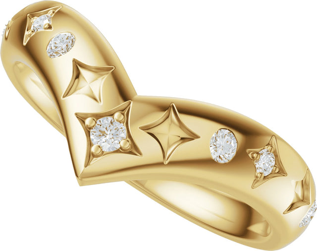14K Gold Round Lab-Grown Diamond Celestial Contour Band - 1/8 CTW - Yellow Gold - view 10