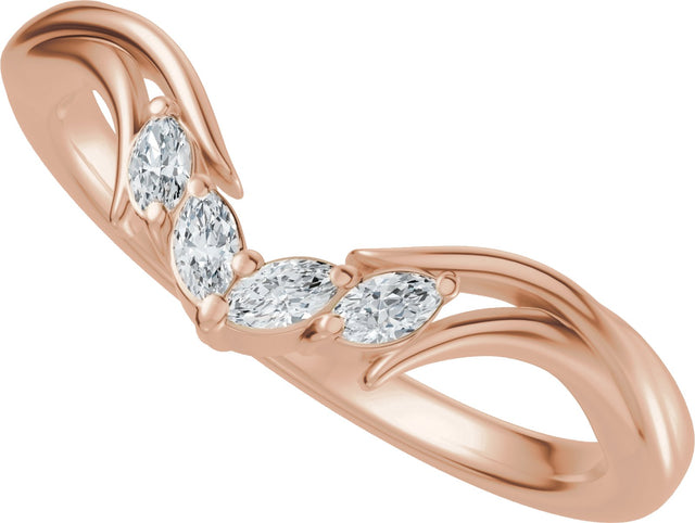14K Gold Marquise Natural Diamond Contour Band - 1/8 CTW (Style 689541) - Rose Gold - view 10