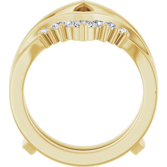 14K Gold Round Lab-Grown Diamond Accented V Ring Guard - Yellow Gold - view 2
