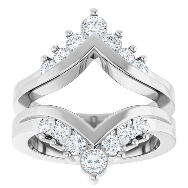 Platinum Round Lab-Grown Diamond Accented V Ring Guard - view 3