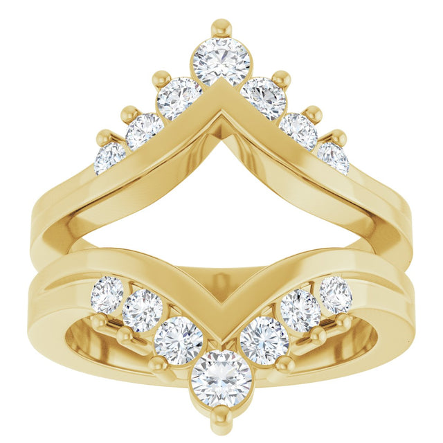 14K Gold Round Lab-Grown Diamond Accented V Ring Guard - Yellow Gold - view 3