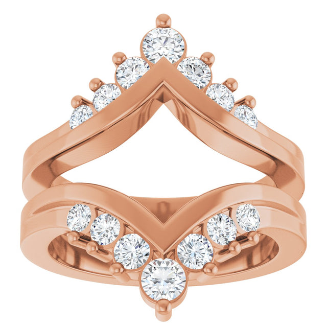14K Gold Round Natural Diamond Accented V Ring Guard - Rose Gold - view 3
