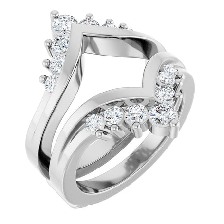 14K Gold Round Lab-Grown Diamond Accented V Ring Guard - White Gold