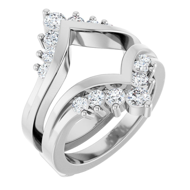 Platinum Round Lab-Grown Diamond Accented V Ring Guard