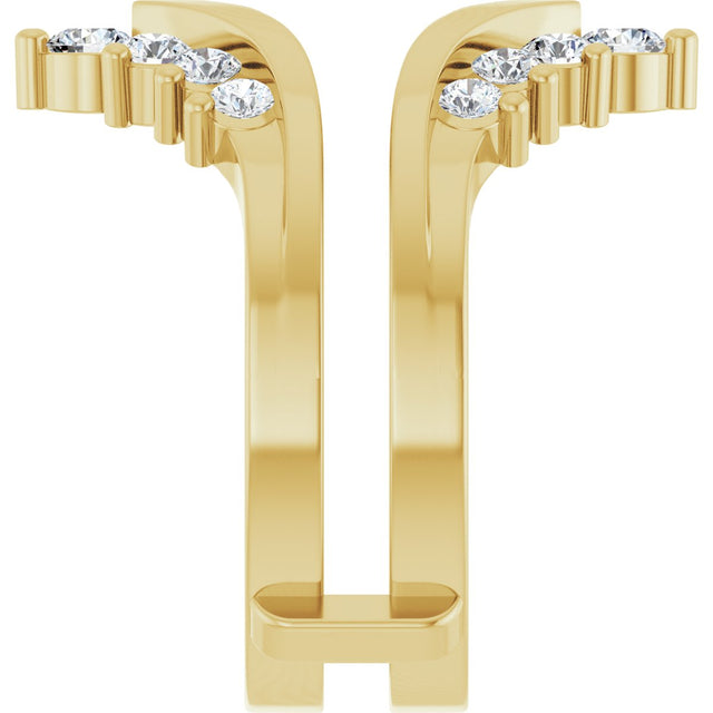 14K Gold Round Natural Diamond Accented V Ring Guard - Yellow Gold - view 4