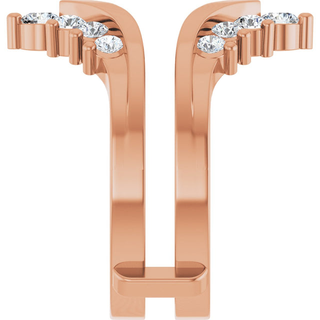 14K Gold Round Natural Diamond Accented V Ring Guard - Rose Gold - view 4