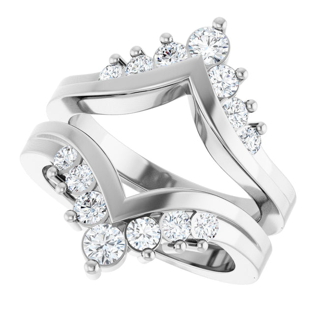Platinum Round Lab-Grown Diamond Accented V Ring Guard - view 5